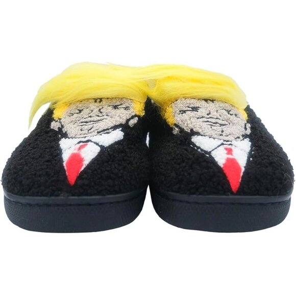 NEW Trump Size 7 Black Yellow Hair Lounging Slippers - Picture 10 of 12